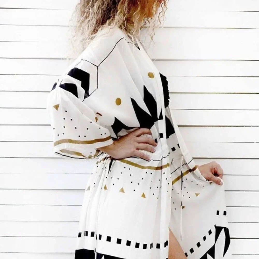 Aztec Tribal Geometric Boho Swim Beach Coverup